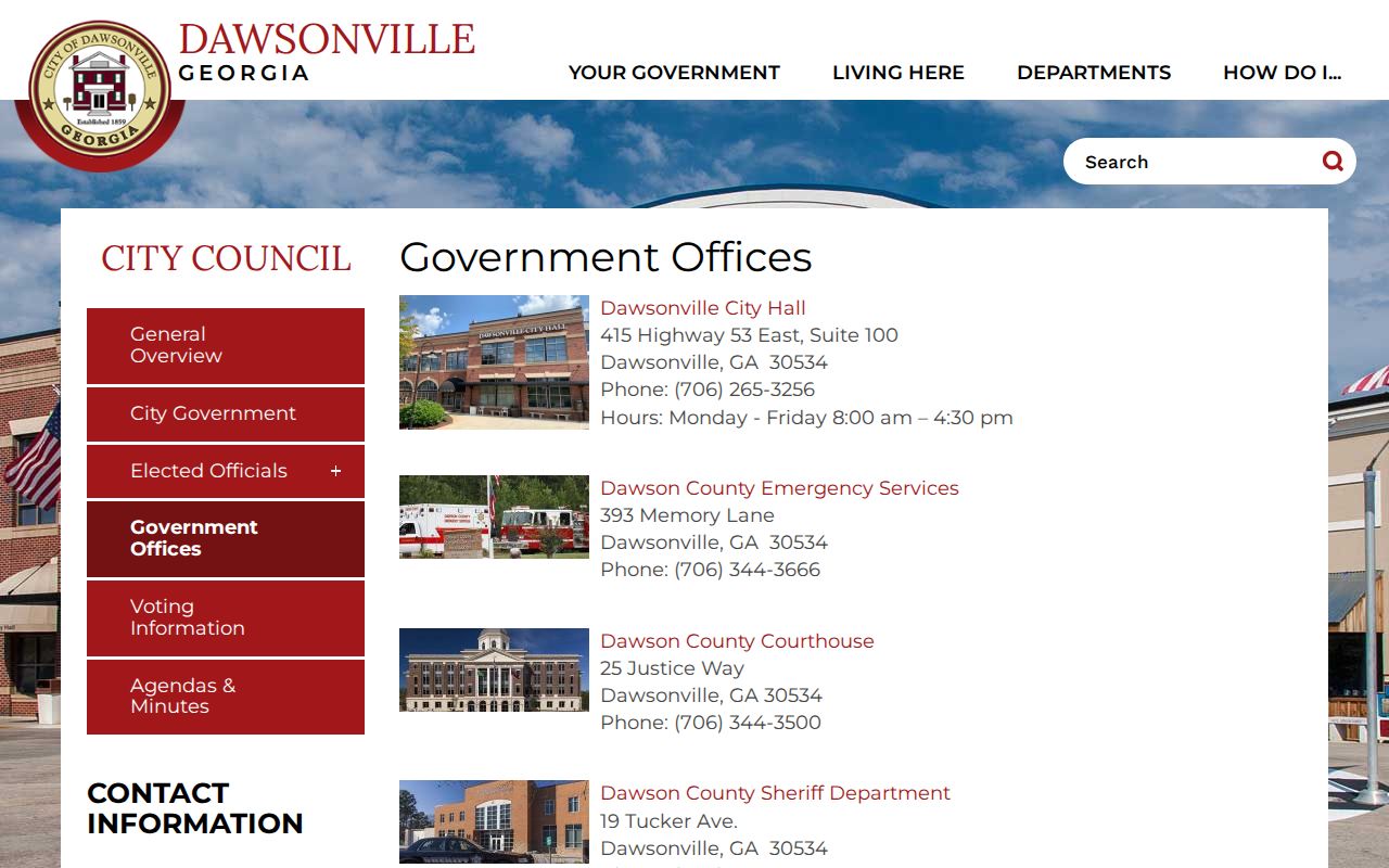 Dawsonville city government offices showing Dawson County Sheriff's Office law-enforcement service