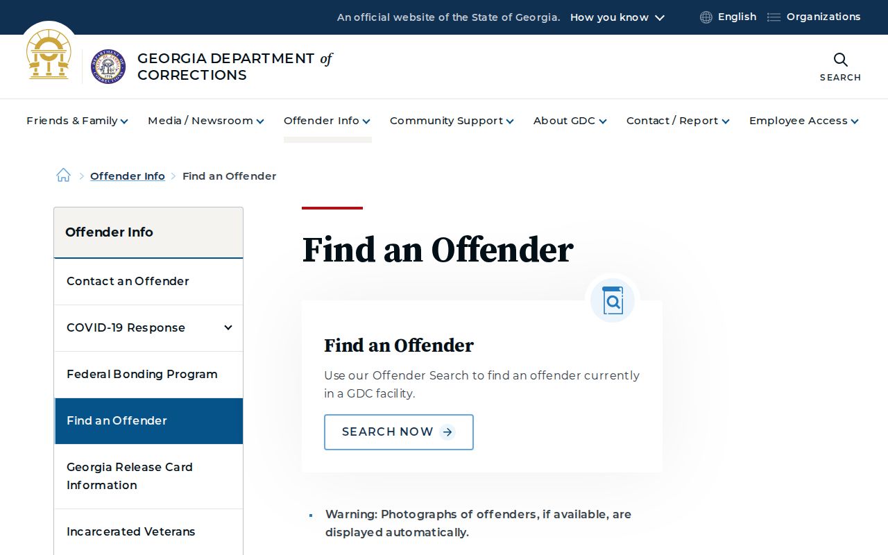 Georgia Department of Corrections offender search interface for Dawson County custody fallbacks