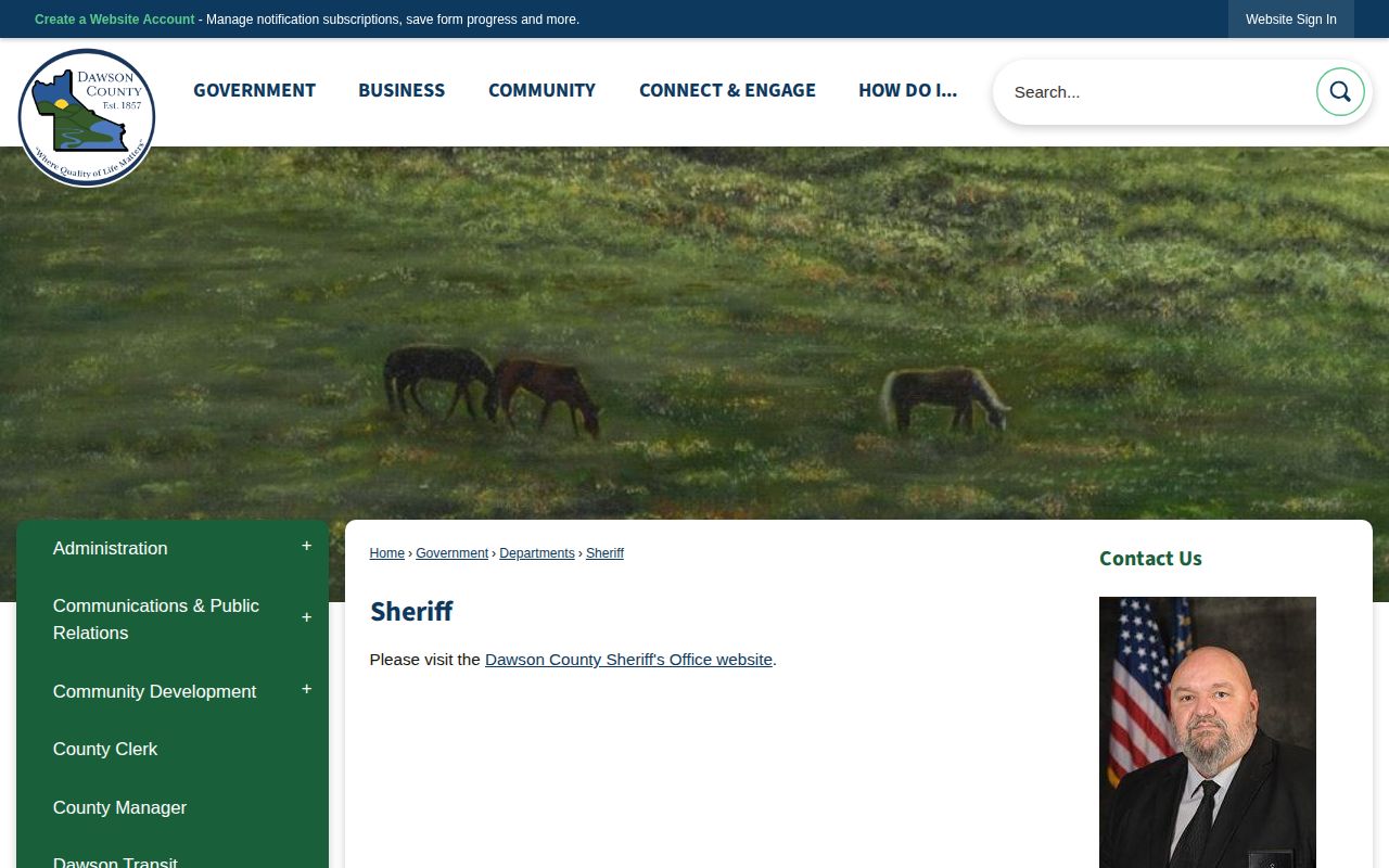 Dawson County Sheriff's Office contact page for county booking records