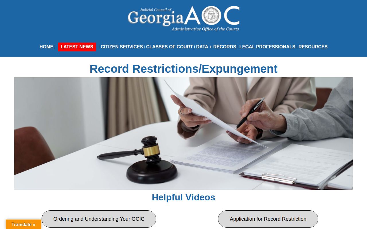 Georgia Courts record restriction and expungement resource for Dawson County arrest records